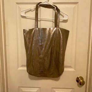 Anthropologie Metallic Leather Tote Bag